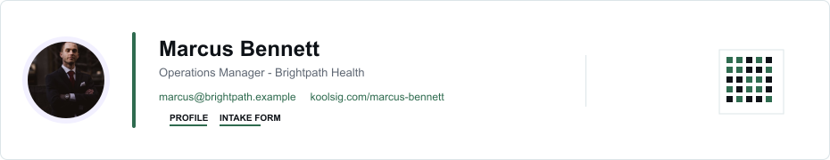 Marcus Bennett example KoolSig email signature