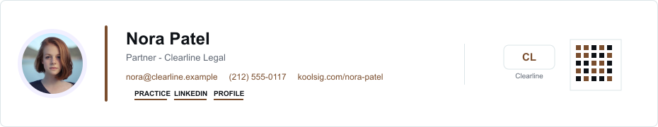 Nora Patel example KoolSig email signature